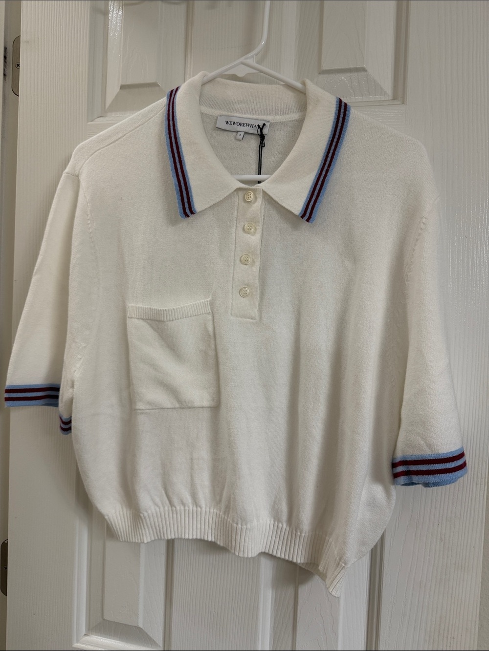 WeWoreWhat Striped Henley Polo Sweater . Oversized boxy fit . NEW w tags